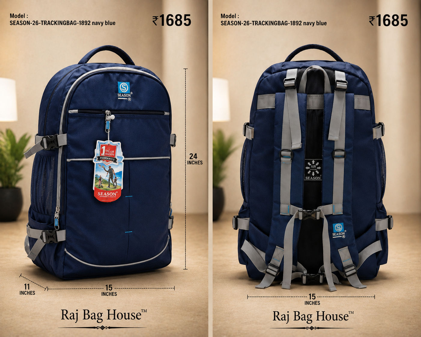 Season Trekkingbag 1892 Medium Backpack – Navy Blue 2