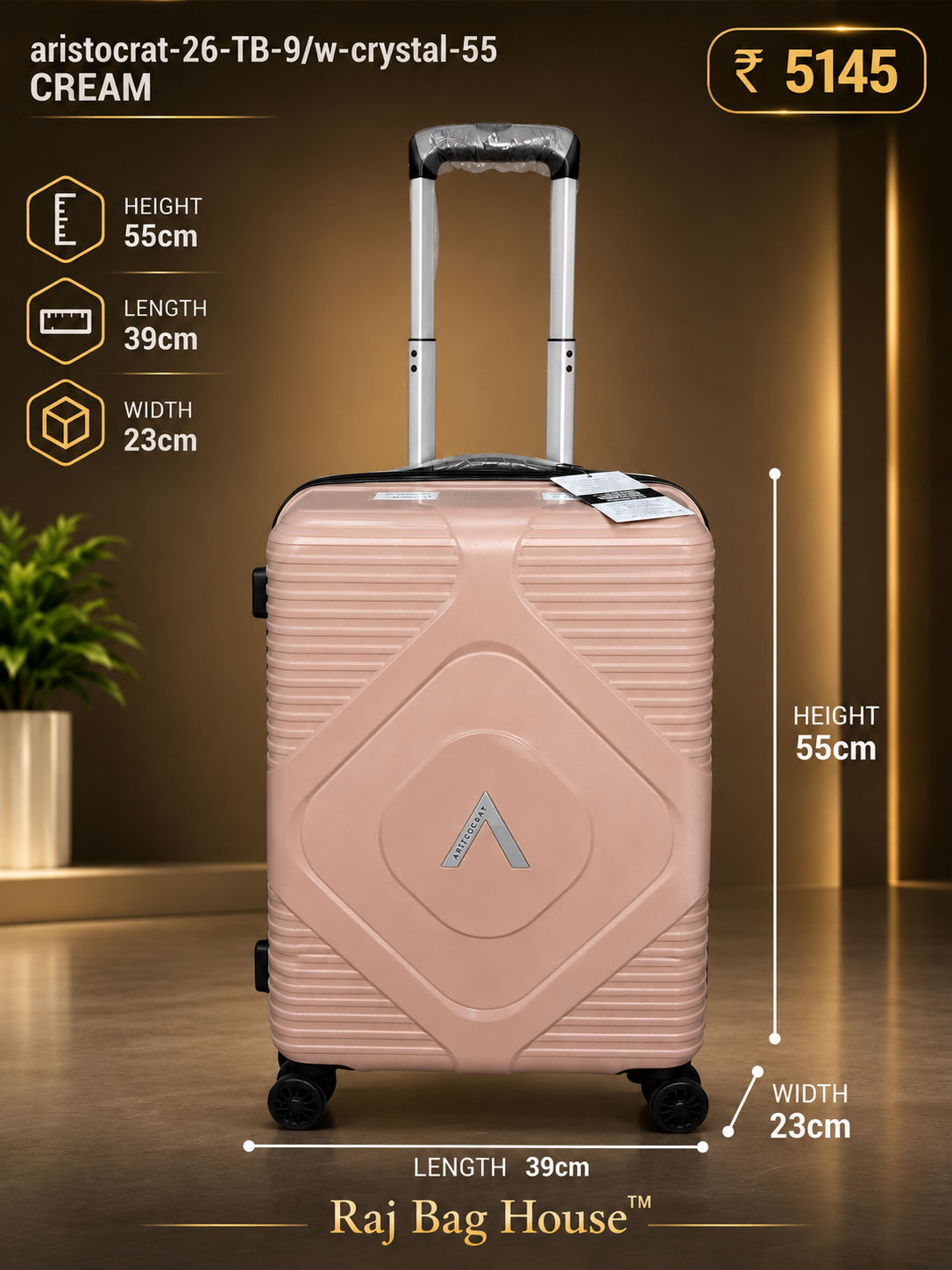Aristocrat 9?w Crystal 55 Cabin Trolley Bag – Cream