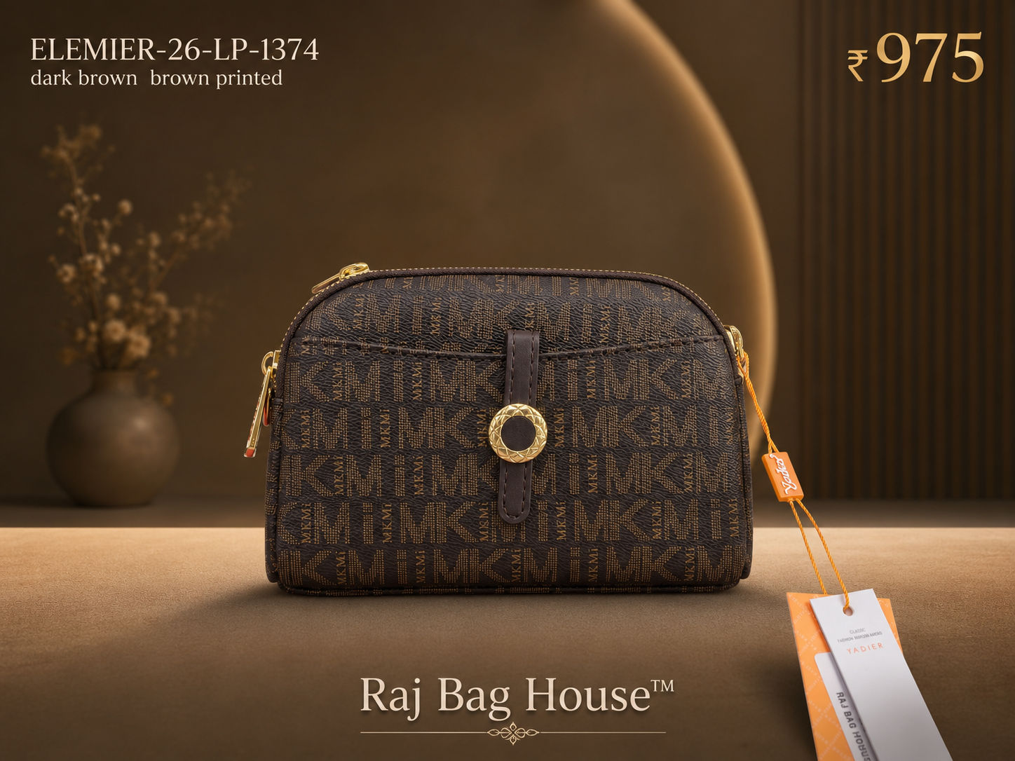 Imported Elemier 1374 Printed Small Handbag – Dark Brown