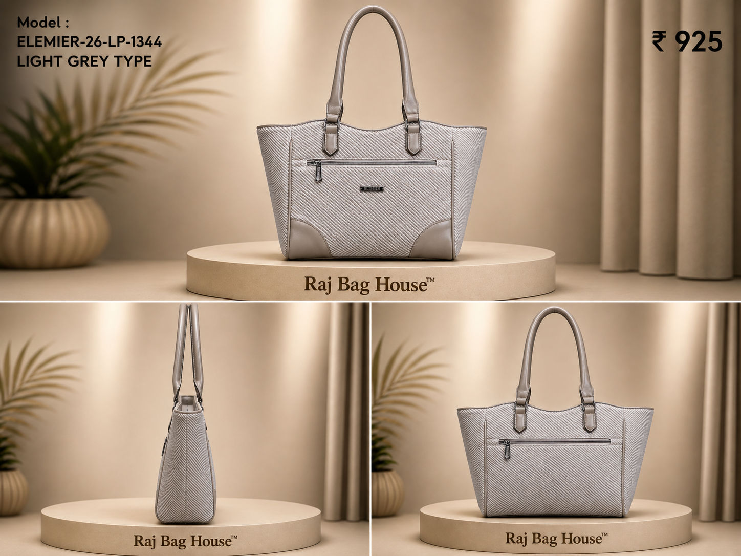 Elemier 1344 Light Type Tote Bag – Light Grey 2