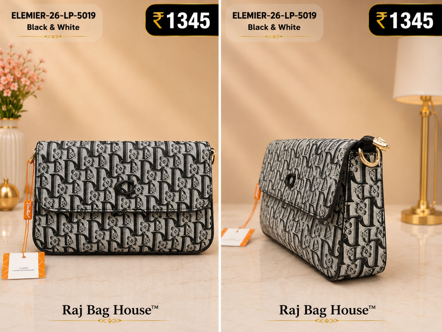 Imported Elemier 5019 And Small Sling Bag – Black / White