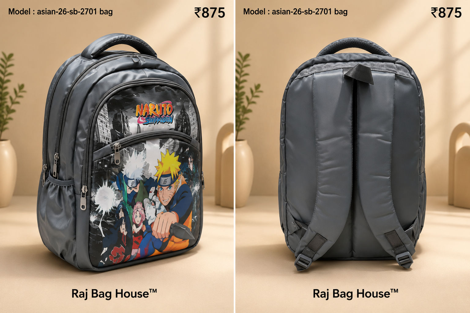 Asian 24701 Naruto Medium School Backpack – Grey 2