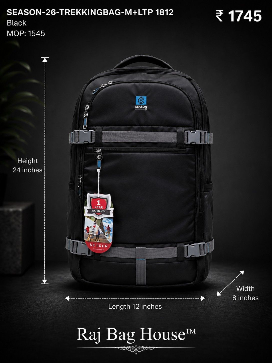 Season Trekking Backpack M+LTP-1812 - Black