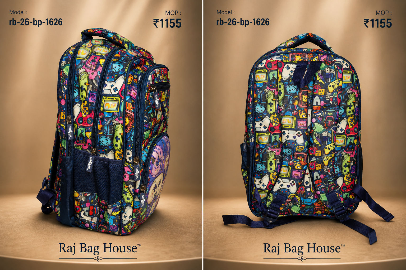 Imported Schoolbag 1605 Gamers Pattern Medium School Backpack – Navy Blue 2