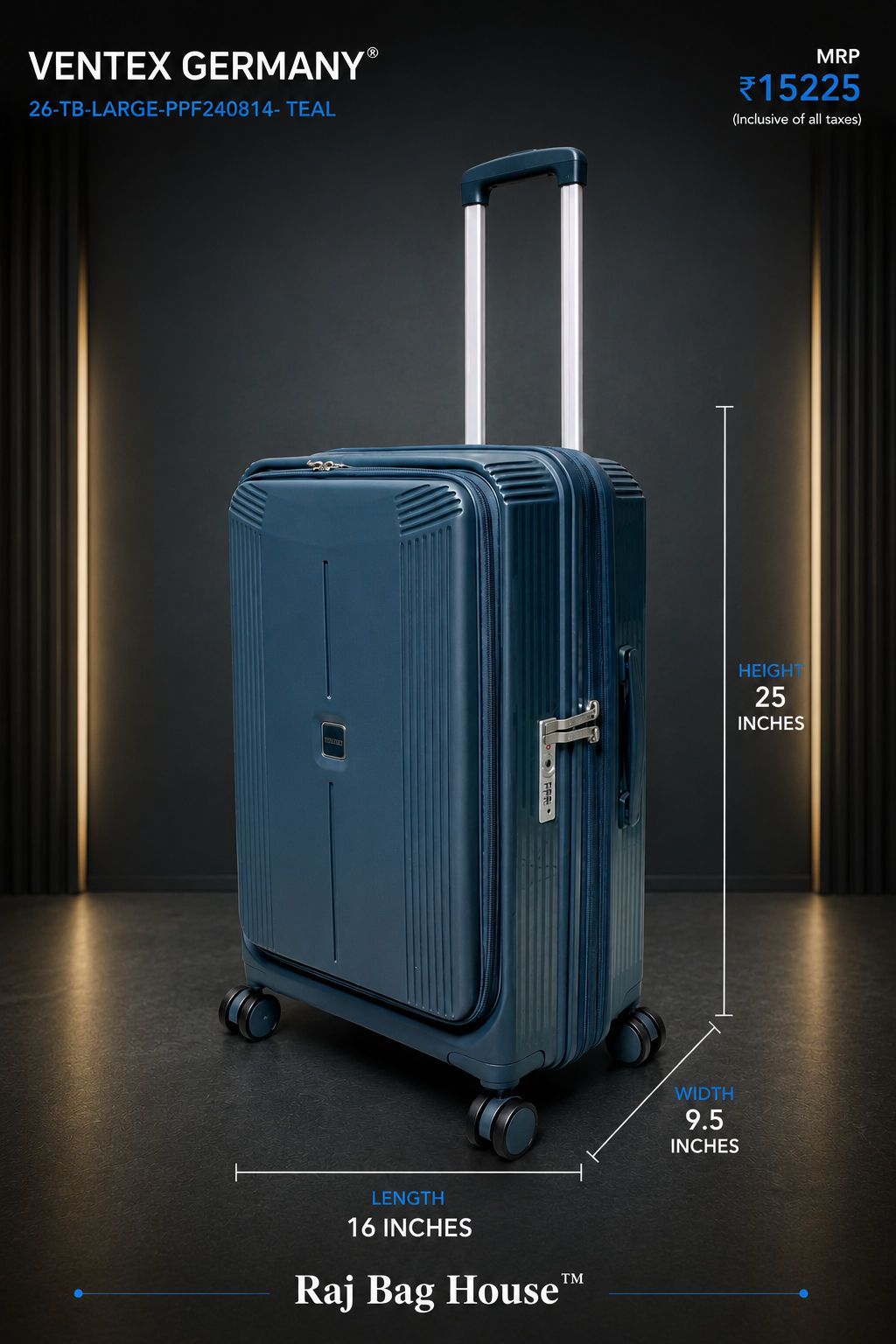 Ventex Germany Medium Trolley Luggage PPF2408T4 - Teal