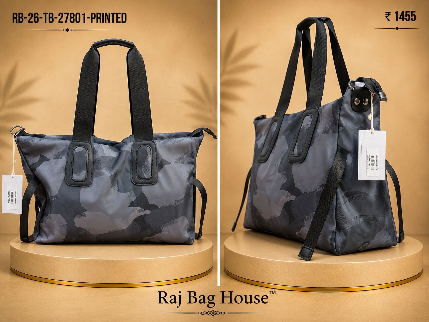 Imported 27801 Printed Tote Bag – Black