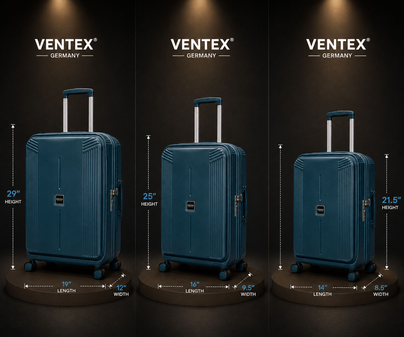 Ventex Germany PPF2408T4 Three Piece Trolley Set - Teal