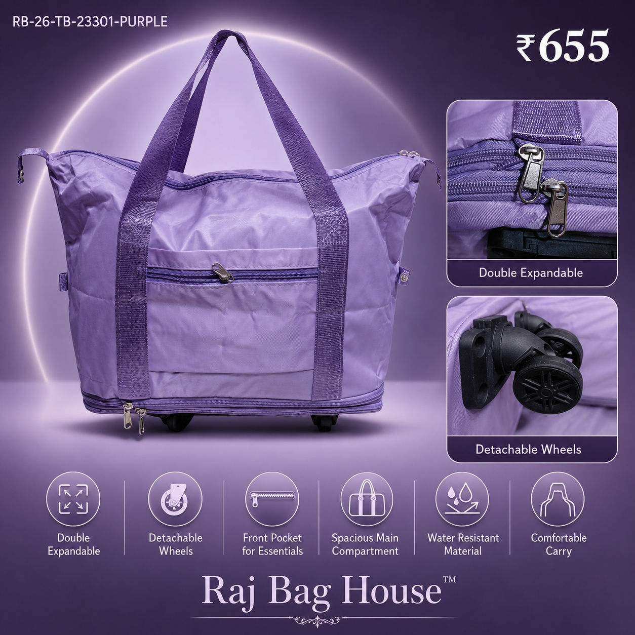 Imported 23301 Large Travel Bag – Purple 2