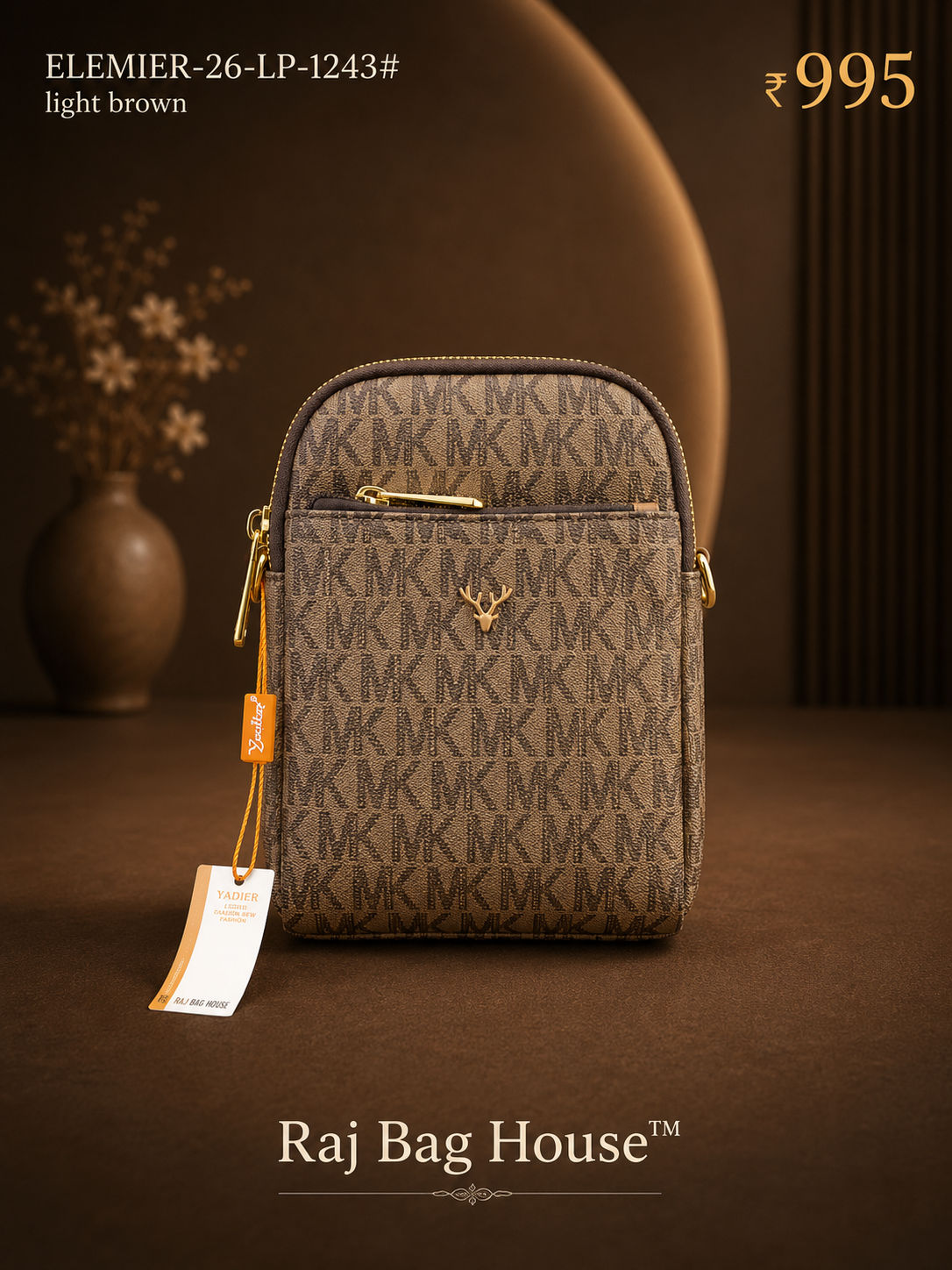 Imported Elemier 1405 Printed Small Handbag – Dark Brown