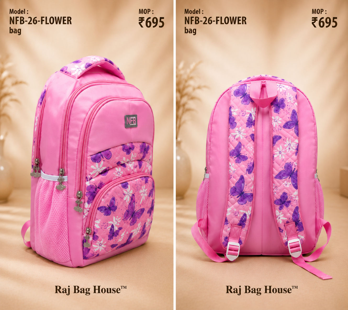 Nfb Flower 004 Medium School Backpack – Pink 2
