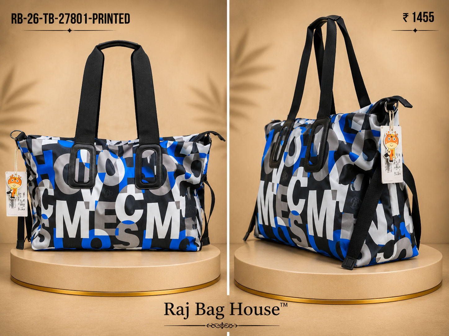 Imported 27801 Printed Tote Bag – Blue / Black