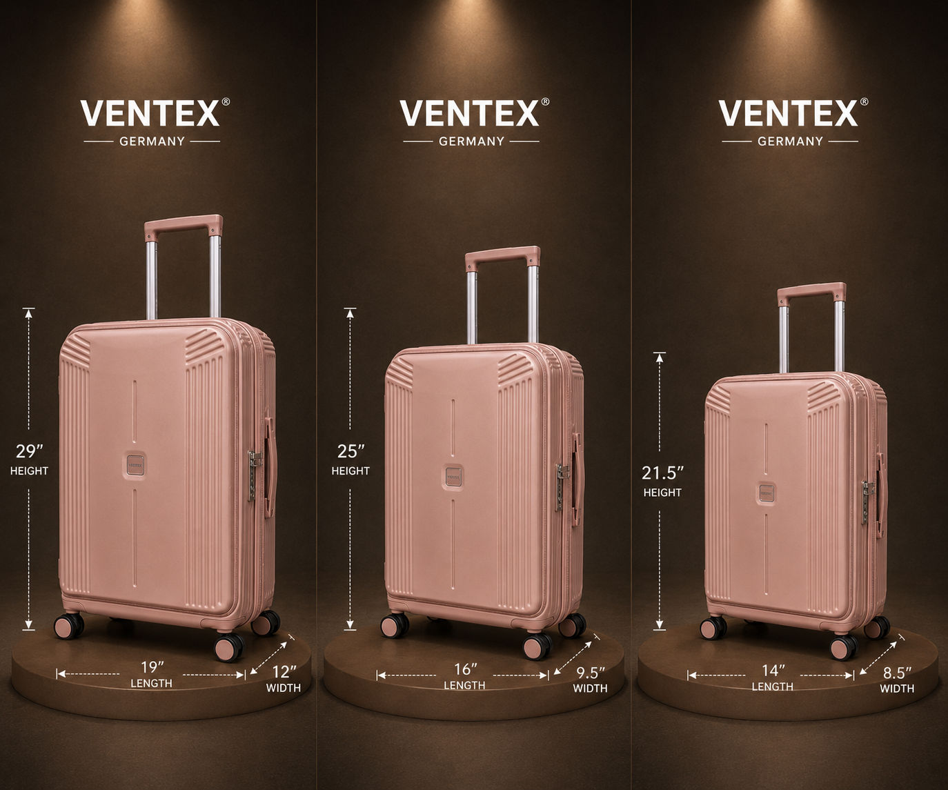 Ventex Germany PPF2408T4 Three Piece Trolley Set - Rose Gold