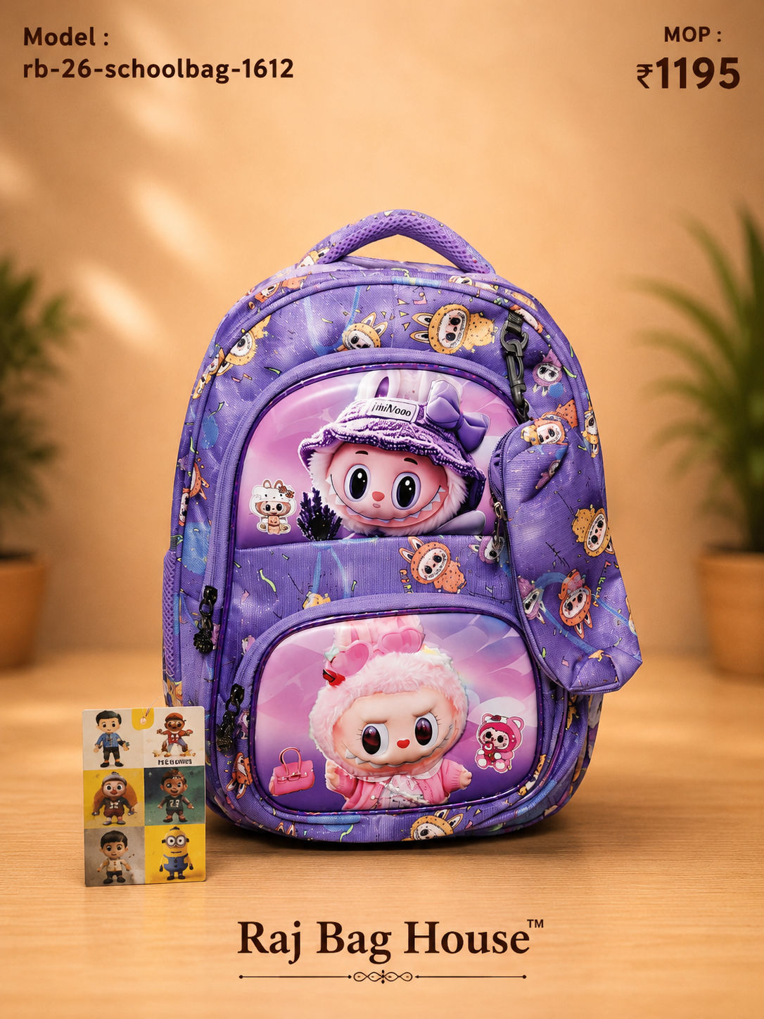 Imported Schoolbag 16120 Labubu Medium School Backpack – Purple