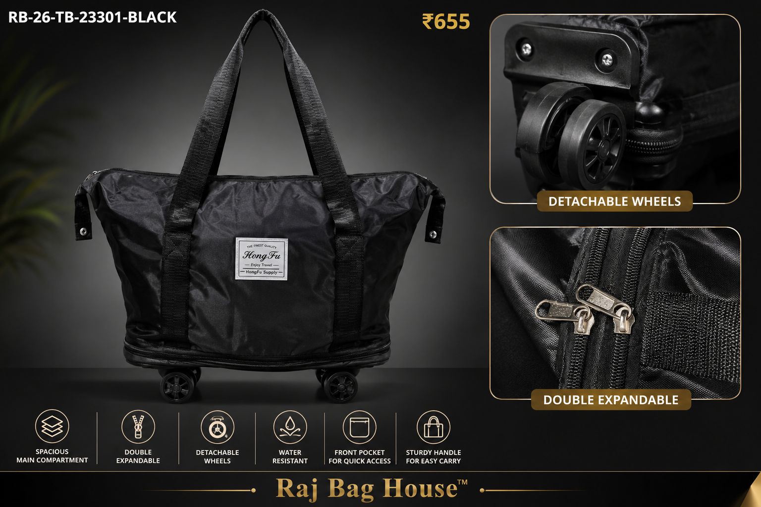 Imported 23301 Large Travel Bag – Black 2