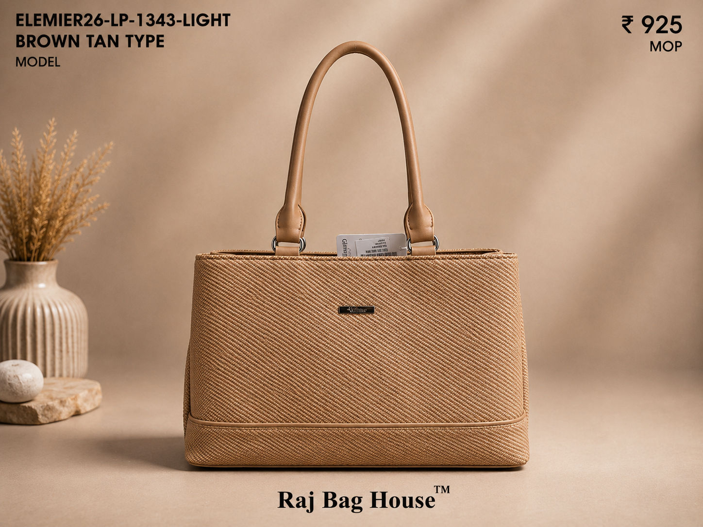 Elemier 1343 Type Tote Bag – Light Brown Tan