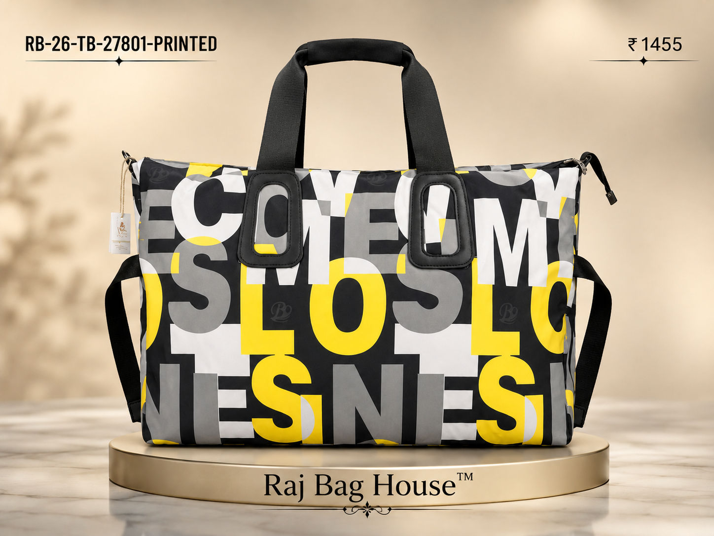 Imported 27801 Printed Tote Bag – Yellow / Black