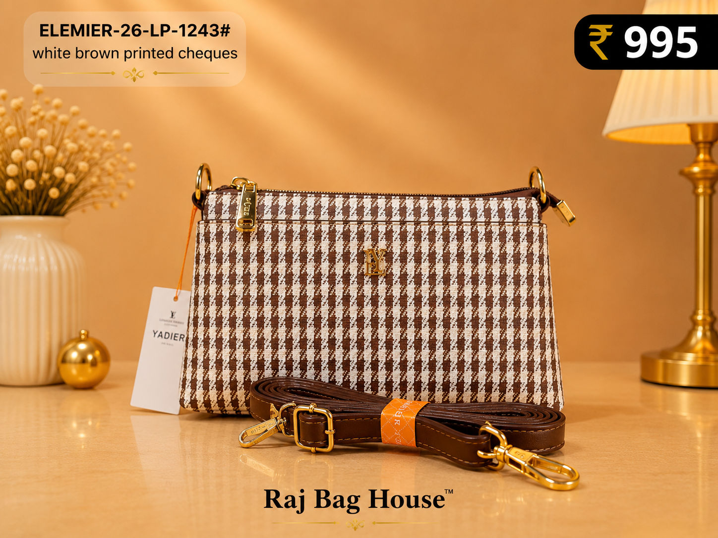 Imported Elemier 1243# Cheque Sling Bag – Brown