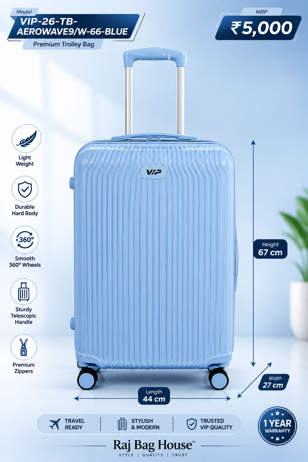 VIP AeroWave 66 Medium Trolley Bag – Blue