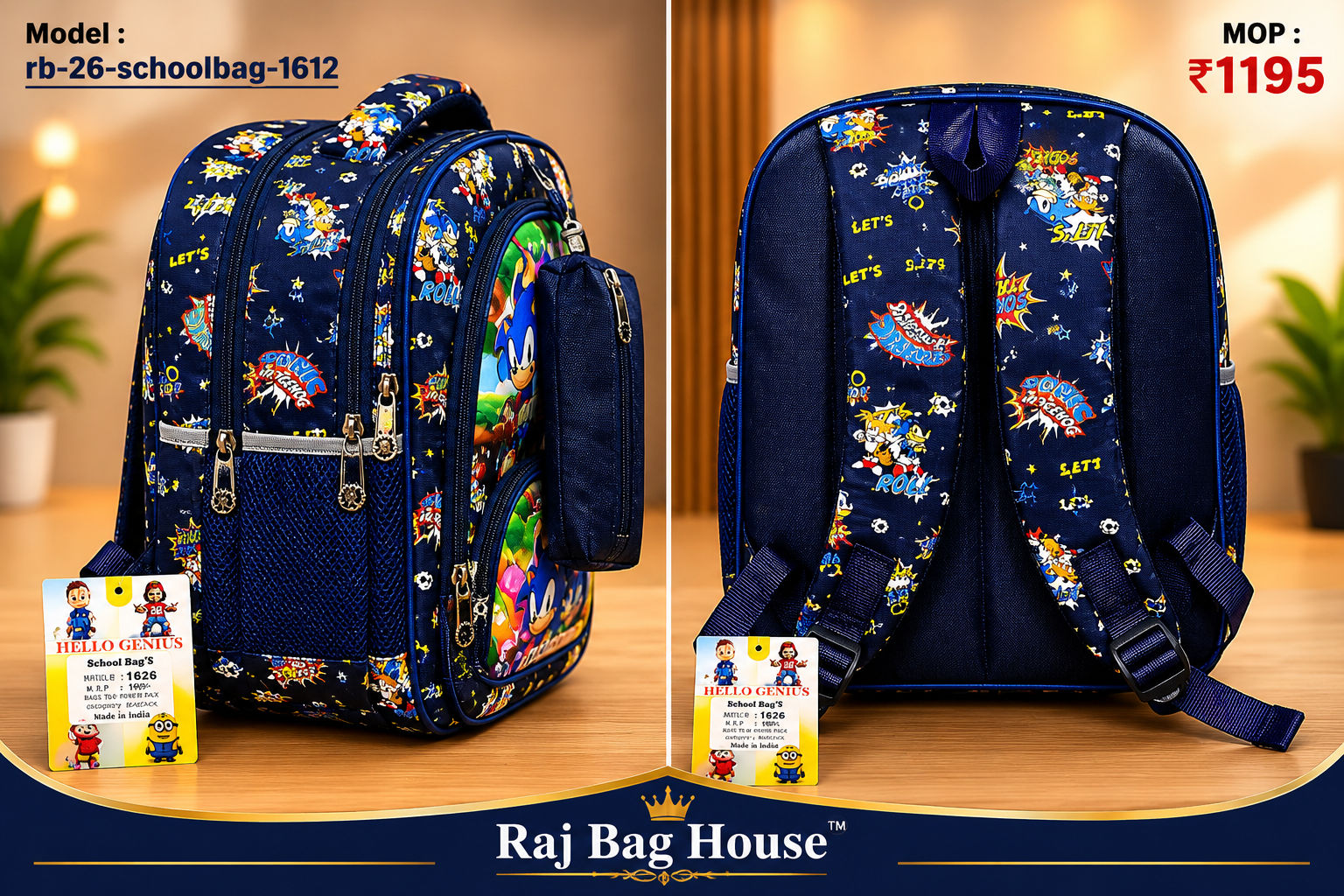 Imported Schoolbag 1612 Sonic Medium School Backpack – Navy Blue 2