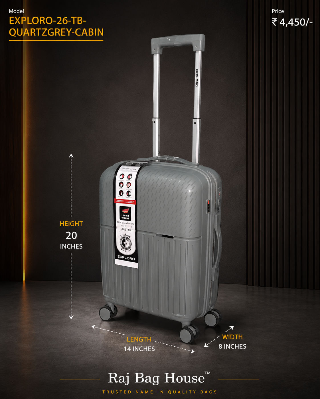 Exploro Quartzgrey Cabin Trolley Bag – Quartz Grey