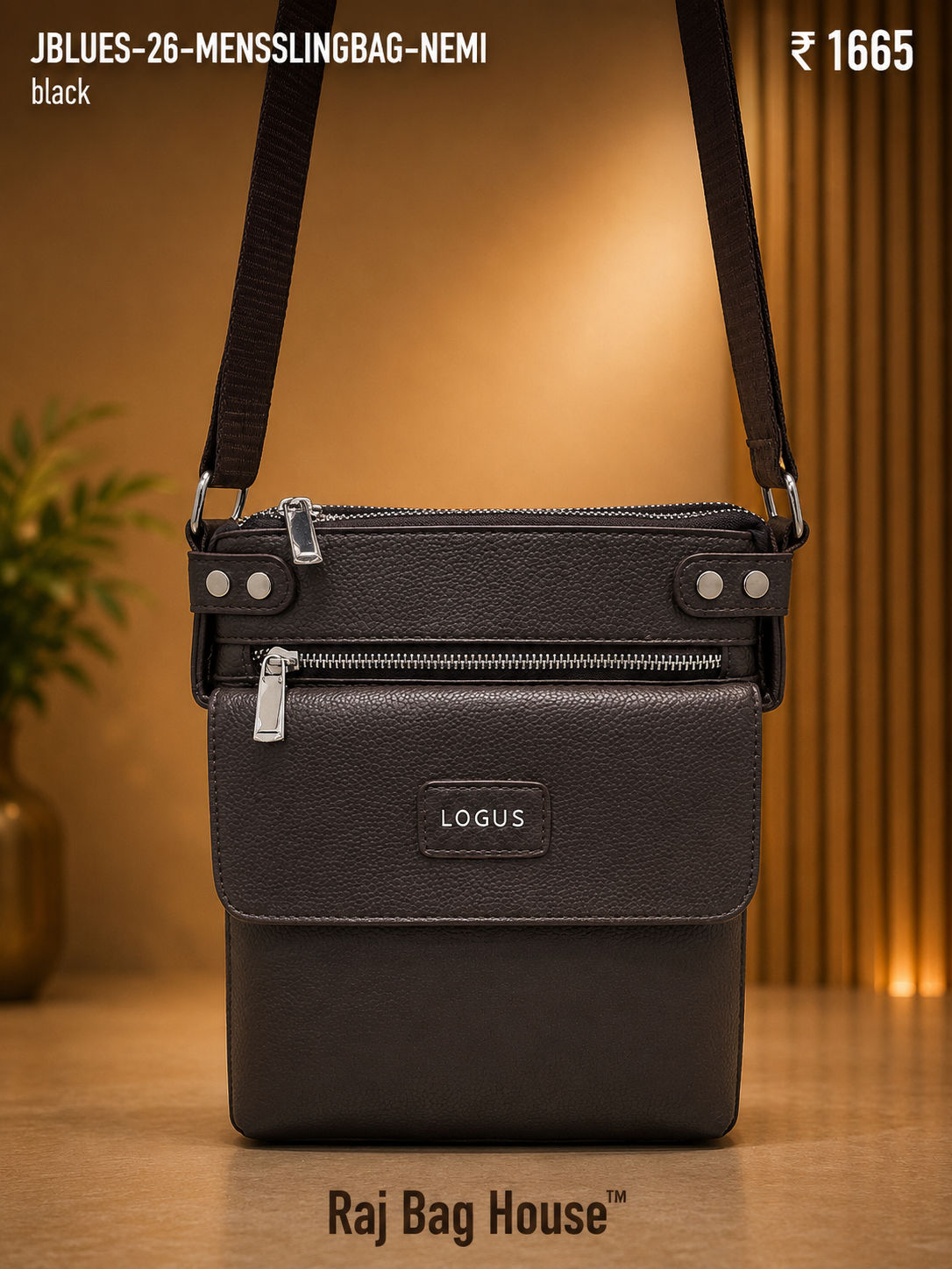 Men's Sling Bag NEMI - Dark Brown / Black