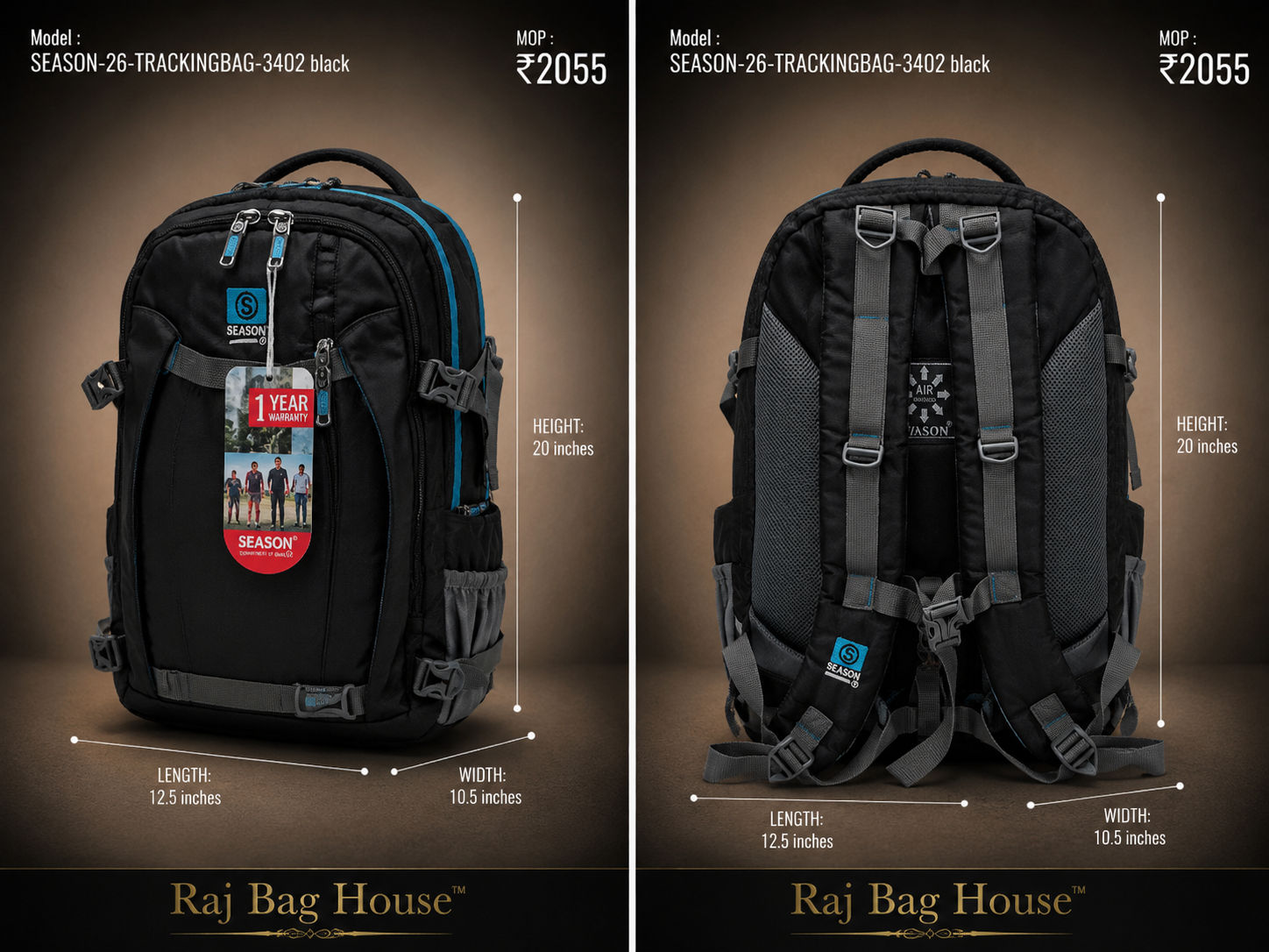 Season Trackingbag 3402 Medium Backpack – Black 2