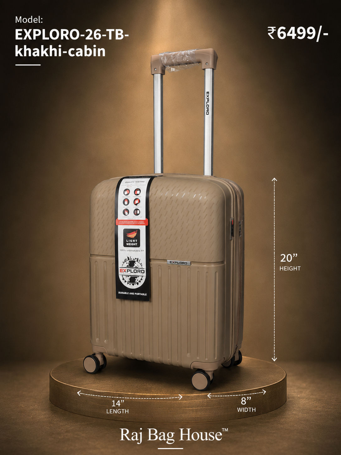 Exploro Khakhi Cabin Trolley Bag – Khakhi