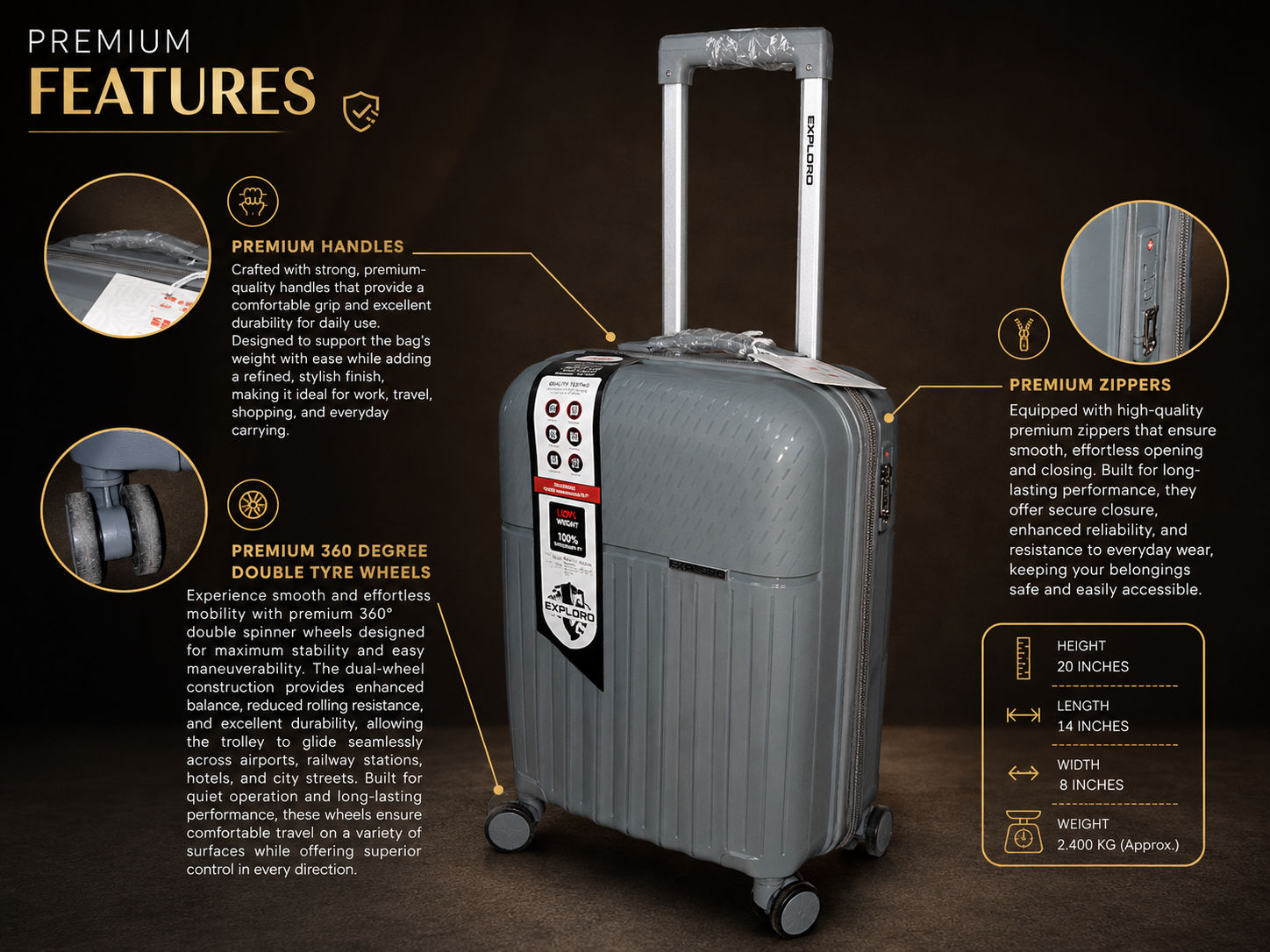 Exploro Quartzgrey Cabin Trolley Bag – Quartz Grey 2