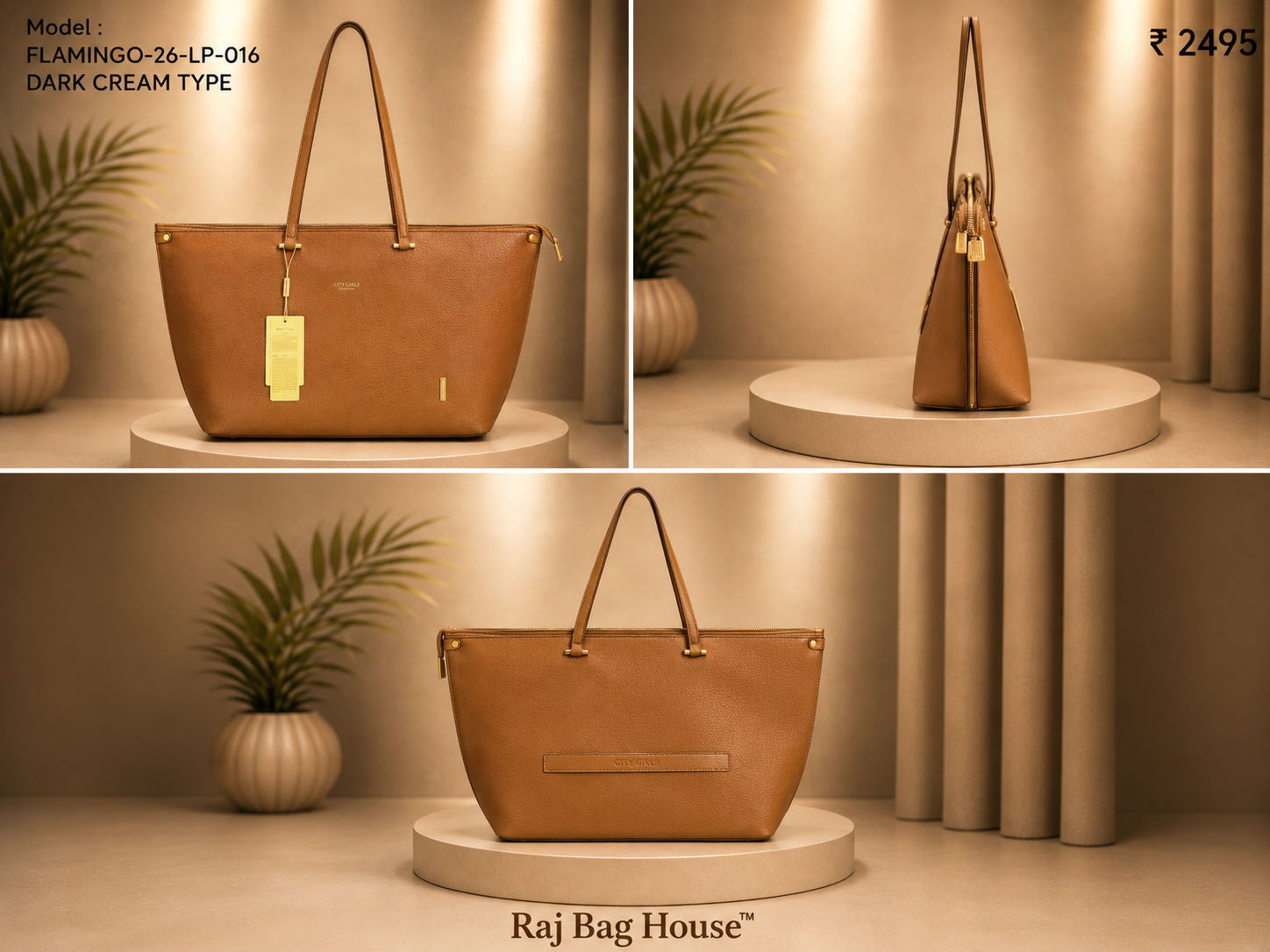 City Girl Flamingo 016 Dark Type Tote Bag – Dark Cream 2