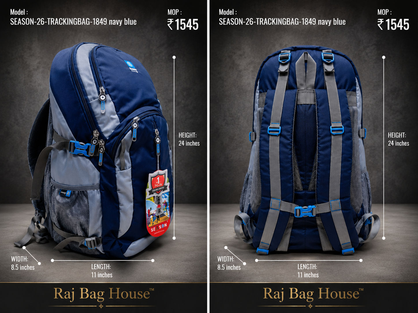 Season Trekkingbag 1849 Large Backpack – Navy Blue / Grey 2