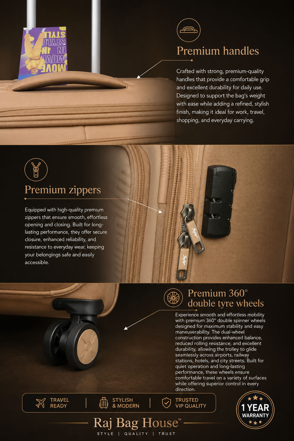 Skybags VIP Vegabond 71 Lightbrown Medium Trolley Bag – Light Brown 2