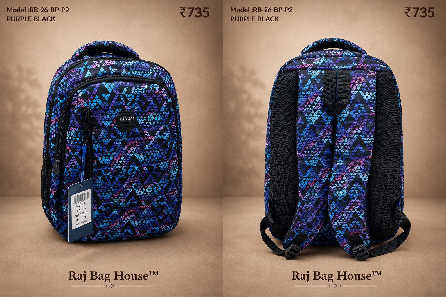 Baggage P2 Medium Backpack – Black / Purple 2