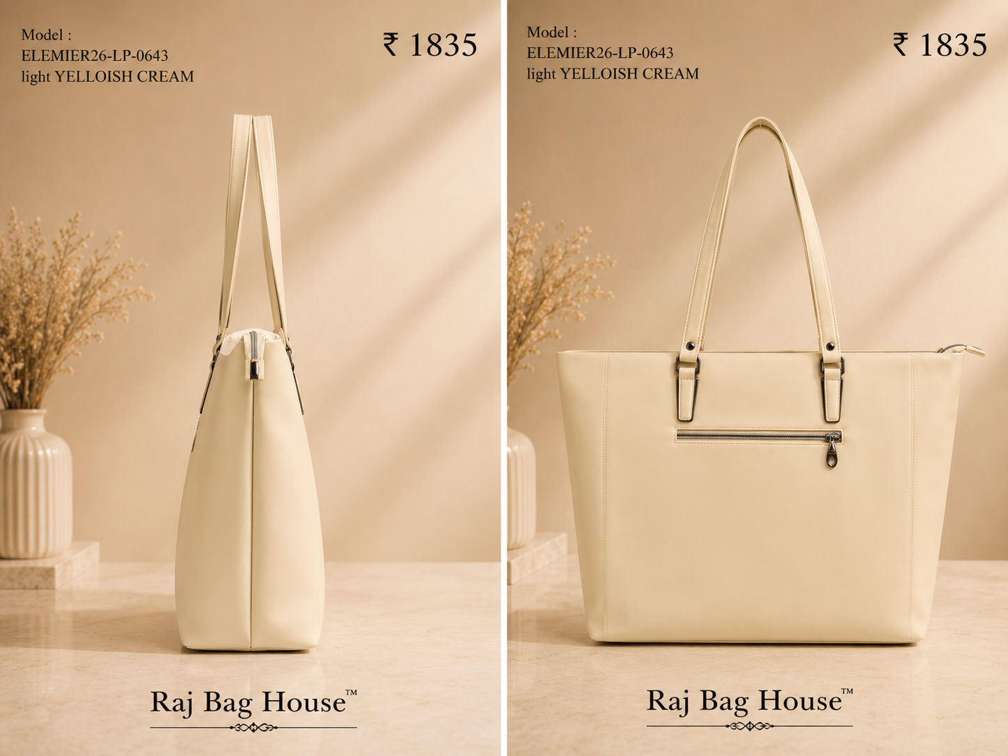 Elemier 0643 Light Yellowish Tote Bag – Light Yellowish Cream 2