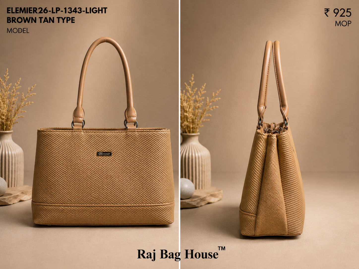 Elemier 1343 Type Tote Bag – Light Brown Tan 2