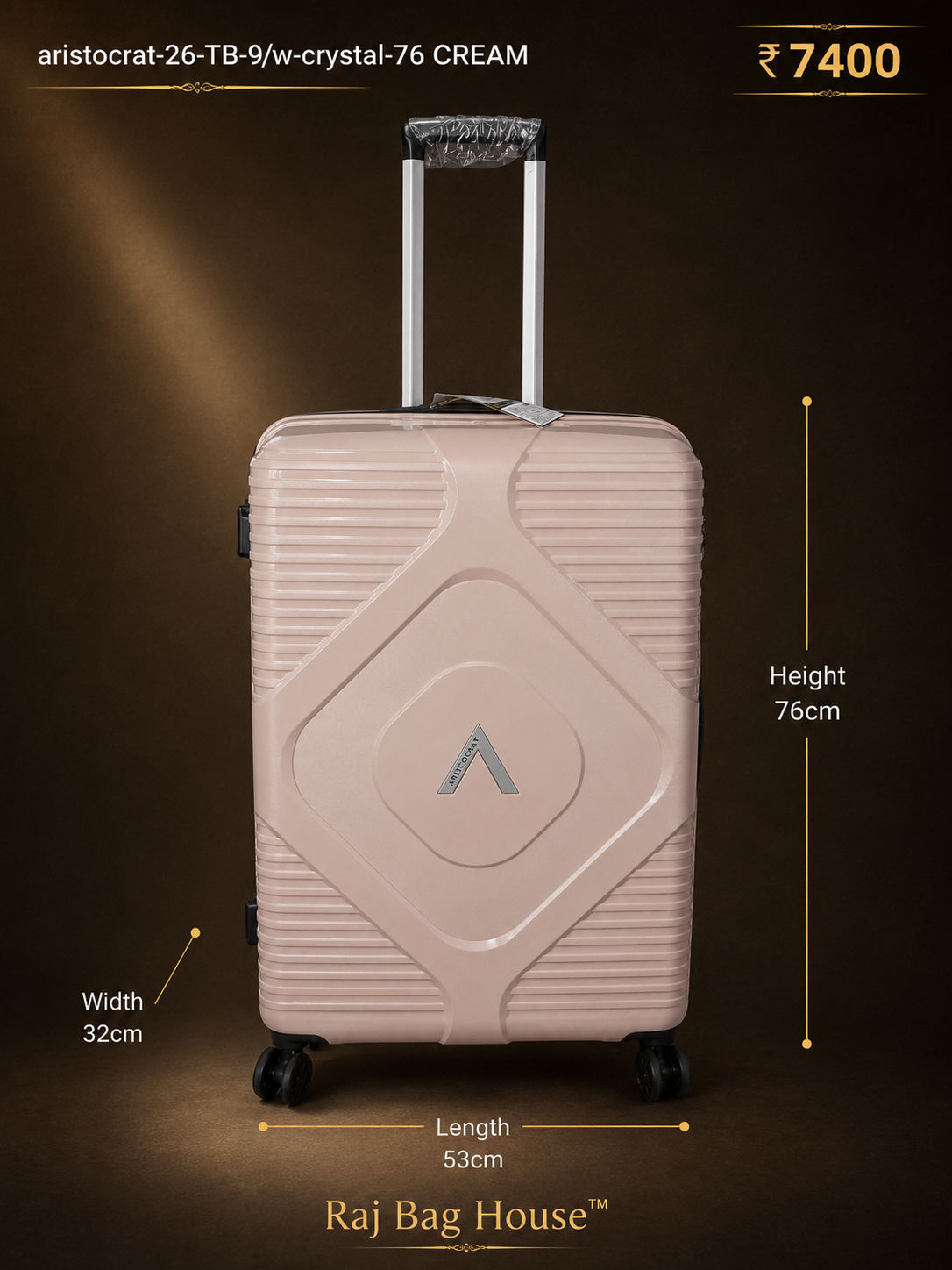 Aristocrat 9?w Crystal 76 Large Trolley Bag – Cream