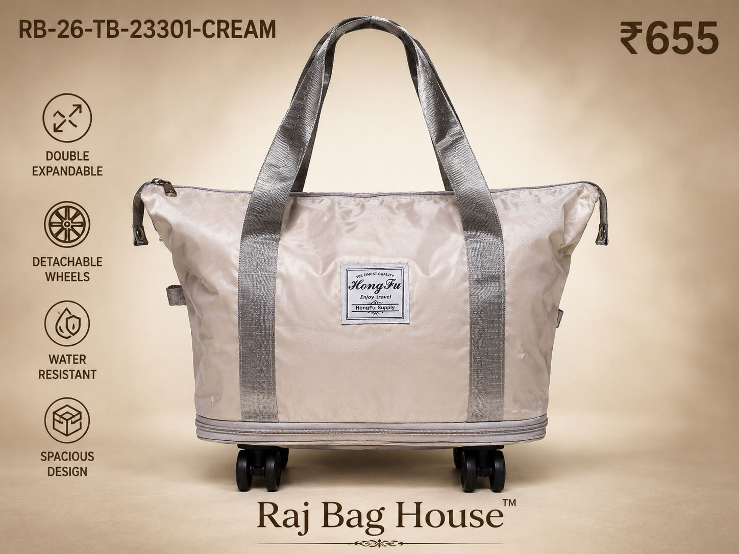 Expandable Travel Duffle Bag RB-26-TB-23301 - Cream