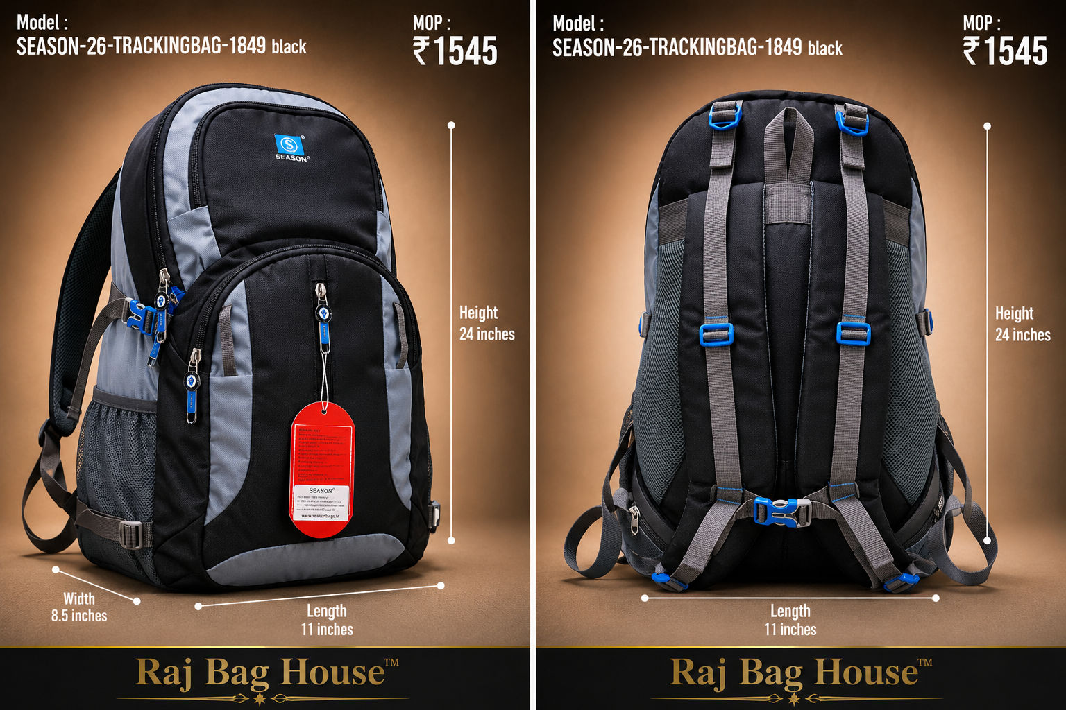 Season Trekkingbag 1849 Large Backpack – Black / Grey 2