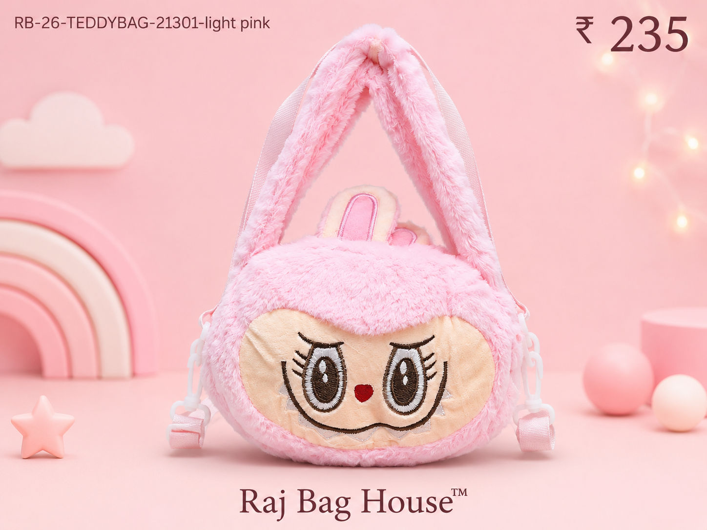 Kids Plush Sling Bag RB-26-TEDDYBAG-21301 - Light Pink