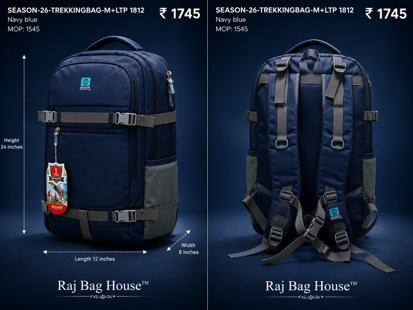 Season Trekkingbag M+ltp 1812 Large Backpack – Navy Blue 2
