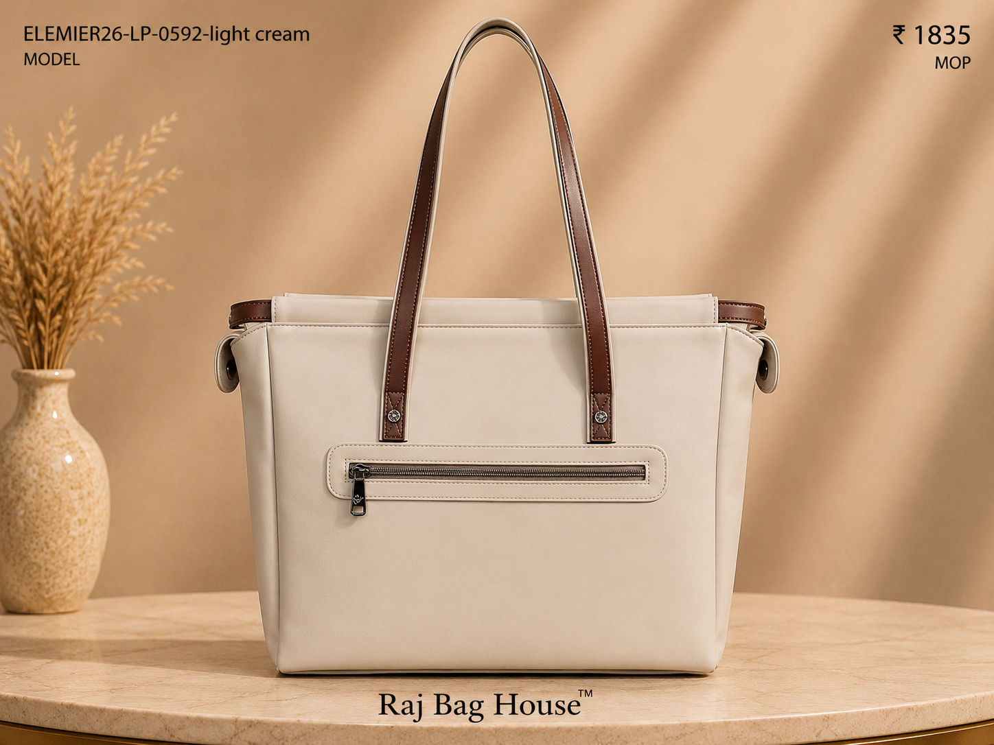 Elemier 0592 Light Tote Bag – Light Cream 2