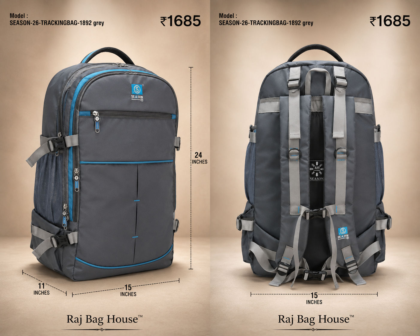 Season Trekkingbag 1892 Medium Backpack – Grey 2