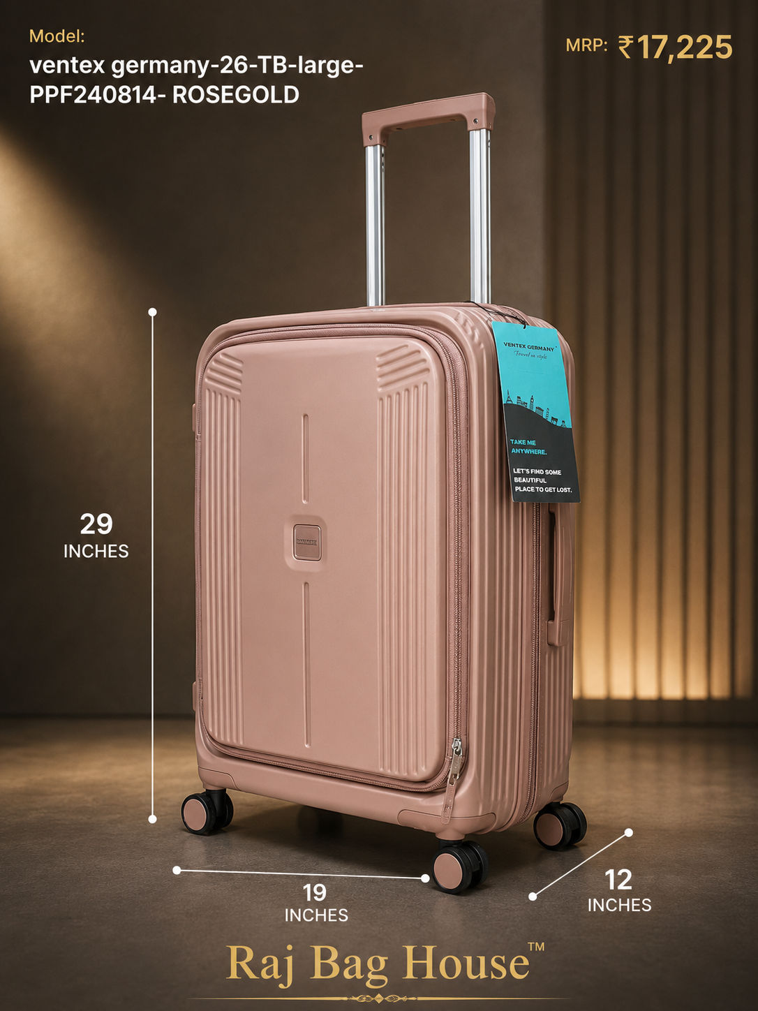 Ventex Germany Large Trolley Luggage PPF2408T4 - Rose Gold