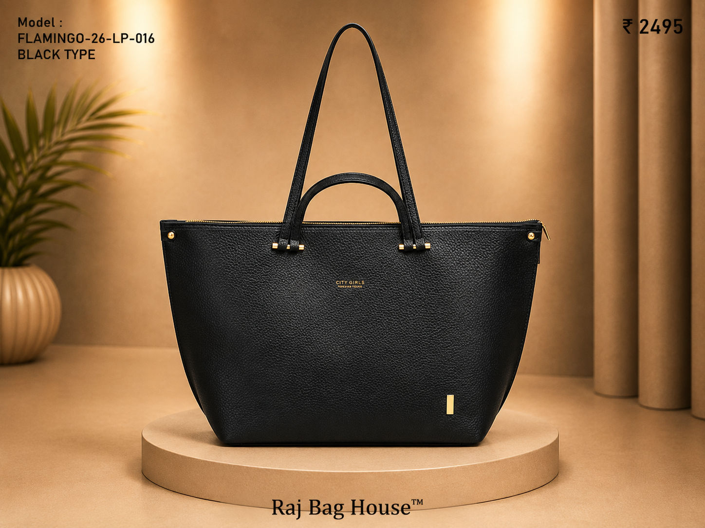 City Girl Flamingo 016 Tote Bag – Black