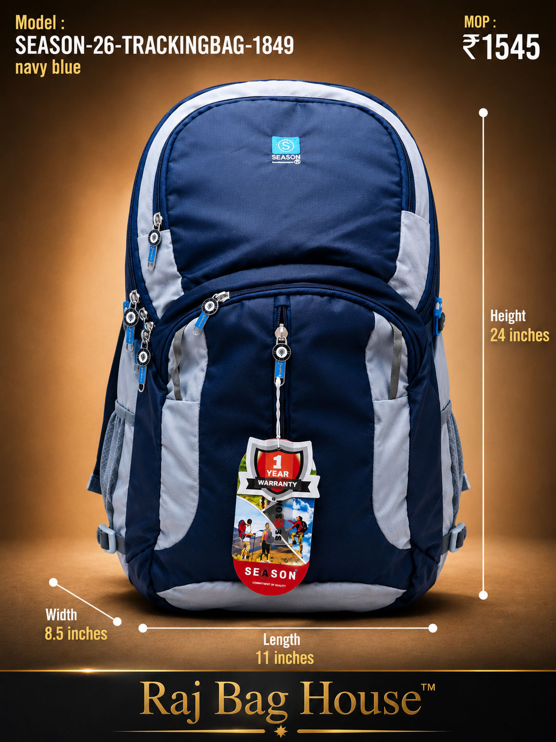 Season Trekking Backpack 1849 - Navy Blue / Grey
