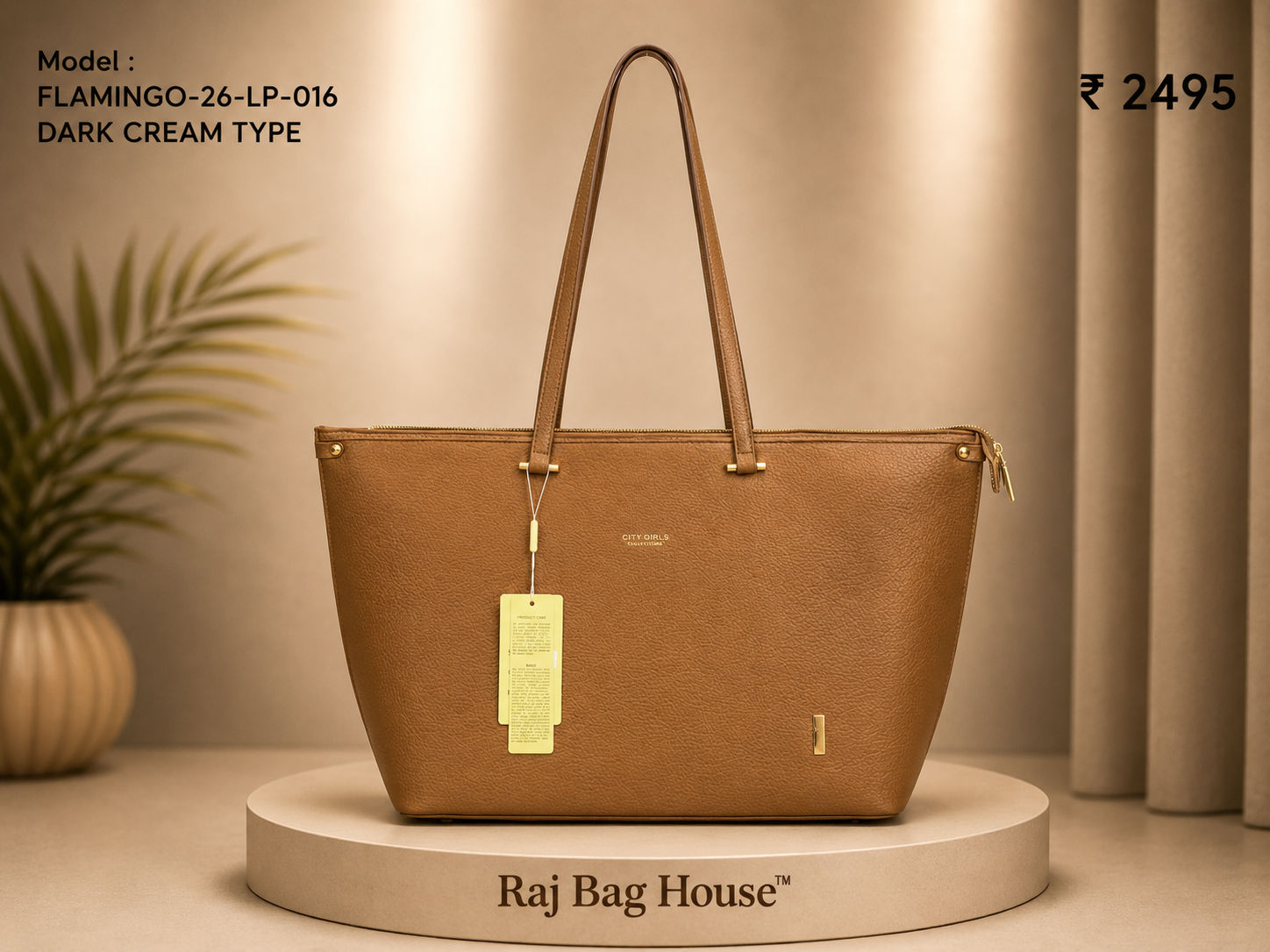 City Girl Flamingo 016 Dark Type Tote Bag – Dark Cream