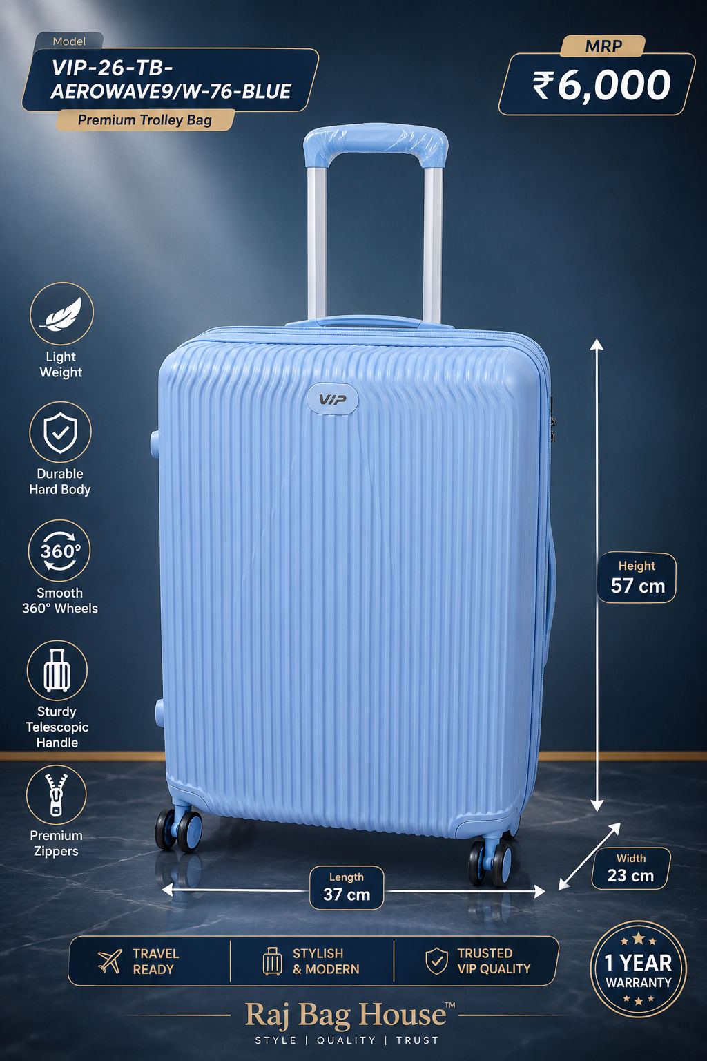 VIP AeroWave 76 Large Trolley Bag – Blue