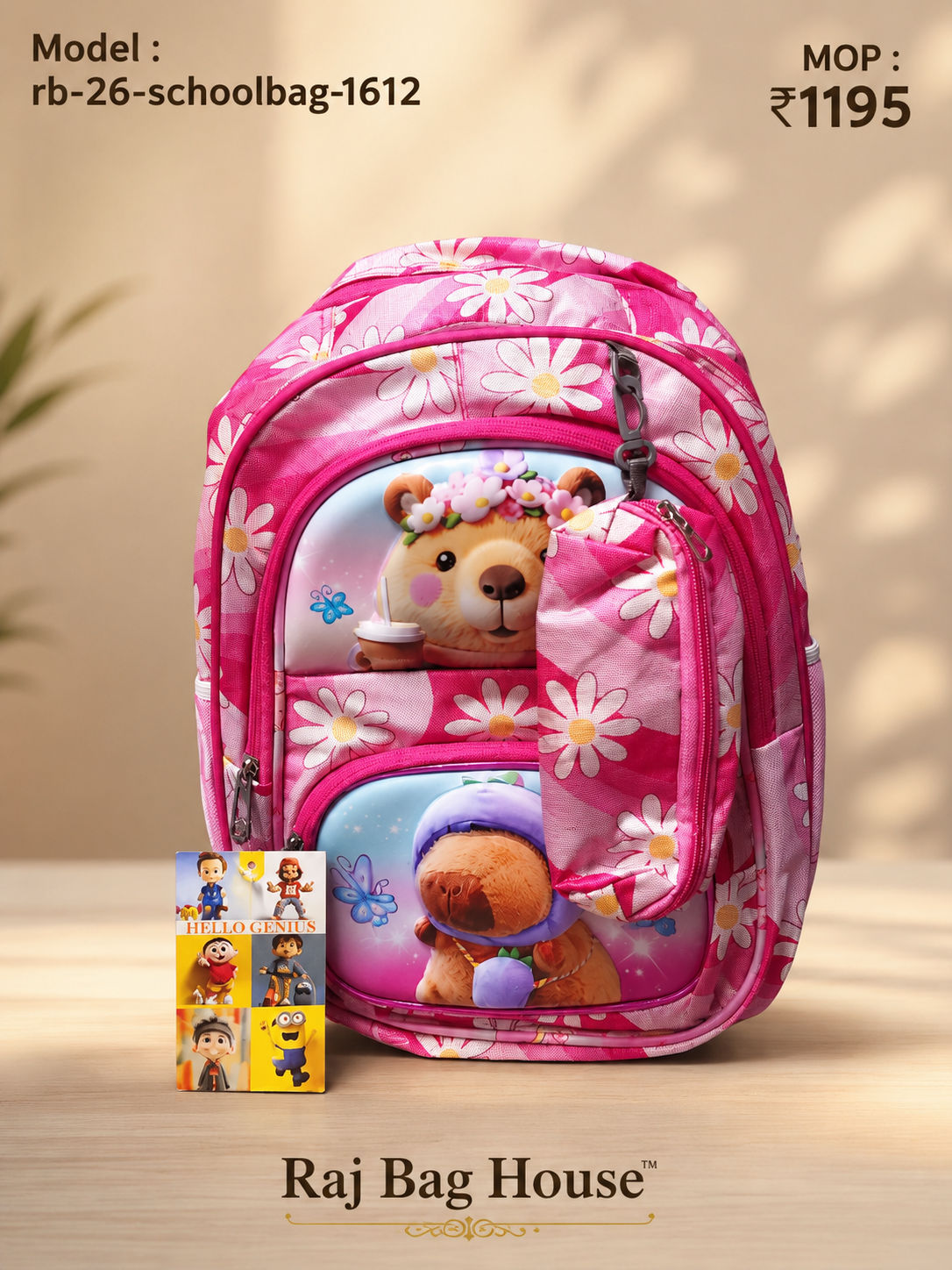Imported Schoolbag 1612 Bear Medium School Backpack – Pink