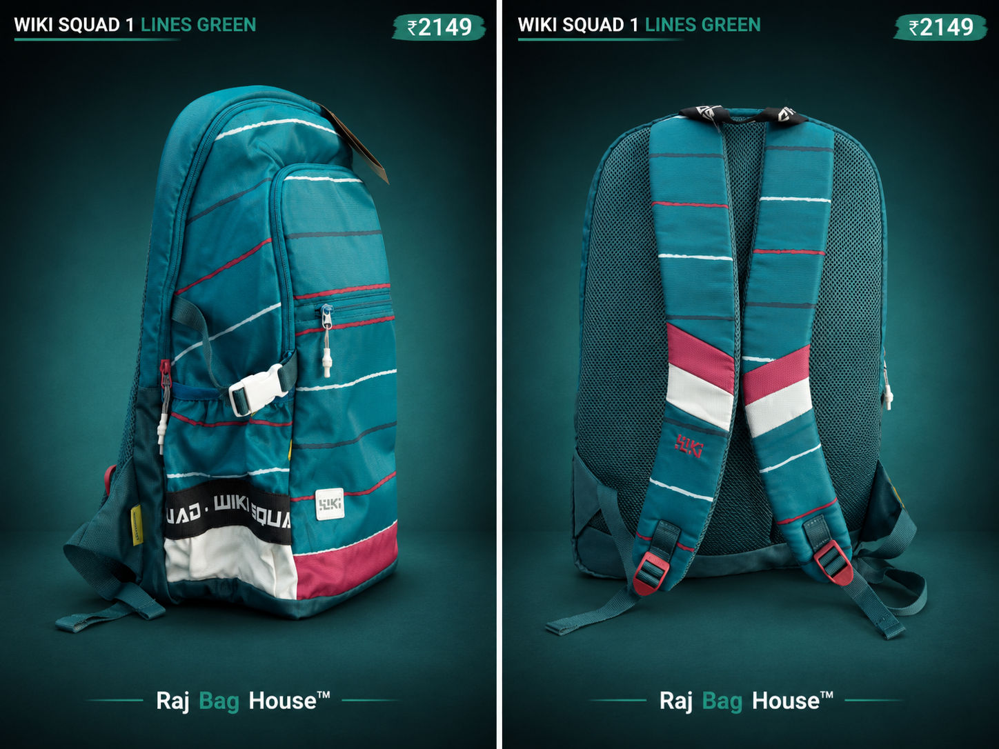 Wildcraft Wiki Squad 1 Lines Backpack – Green 2