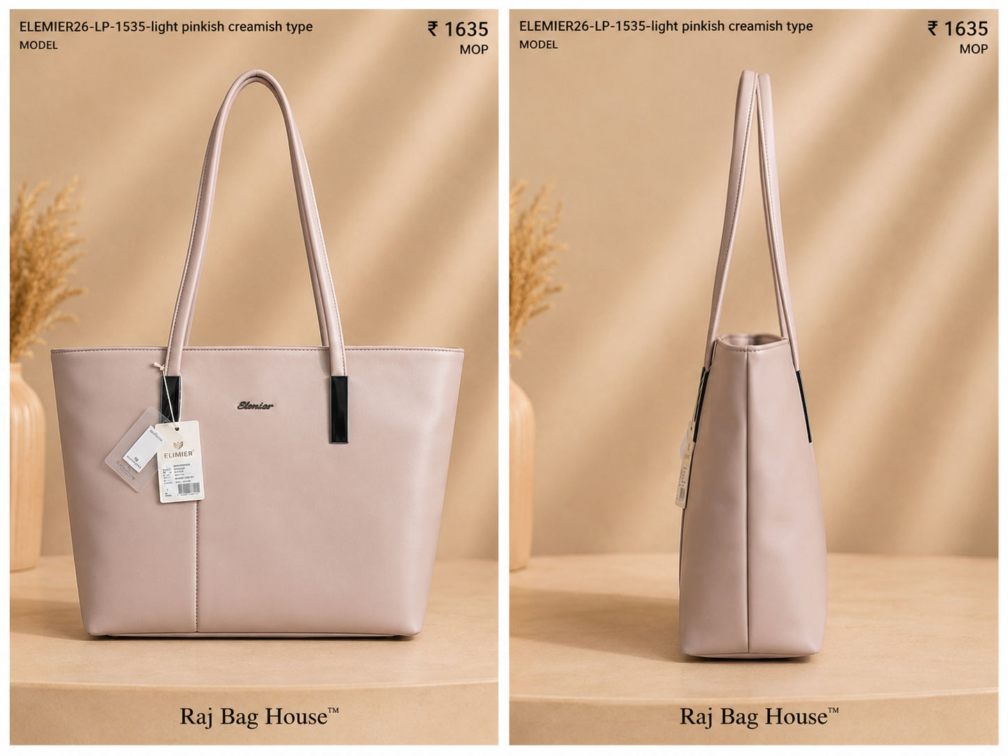 Elemier 1535 Light Pinkish Creamish Type Tote Bag – Light Pinkish Cream 2