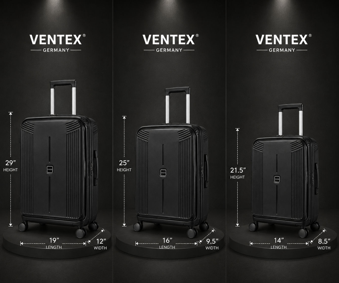 Ventex Germany PPF2408T4 Three Piece Trolley Set - Black